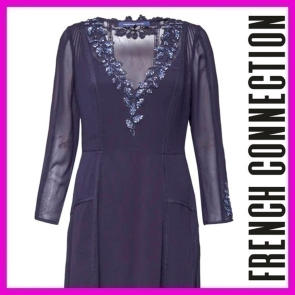 NWT FRENCH CONNECTION dress maxi beaded v-neck size 2